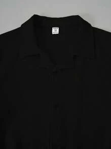 SHEIN Teenboys 宽松休闲百搭纯色纹理短袖衬衫，适合春夏季节，适合运动、外出、居家度假、穿搭