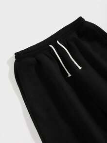 SHEIN 青少年男孩休闲运动裤带口袋，运动街头潮流朋克摇滚风格，适合春夏季，青少年男孩服装 - 黑色 - 查看 7