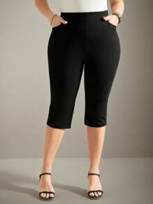 EMERY ROSE Plus Size Casual Black Skinny Knit Pants For Women