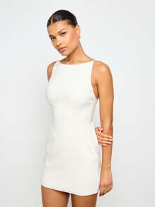 AiiRZ 修身迷你连衣裙 高领 无袖 露背 婚礼招待会 新娘送礼会 周年纪念日 晚宴派对 - 白色 - 查看 1