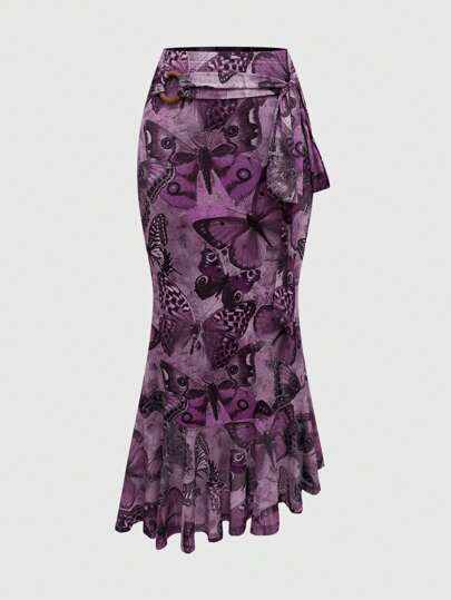 Damen Fairycore Tüll Schleife Muster Fishtail Vintage Rock