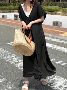 FRIFUL Women's Sleeveless A-Line Dress With Loose Shoulder Straps, Casual Chic For Spring & Summer Woman S Summer Clothes Women Summer Clothing Women Plus Sun Dress Women Plus Black Dress Work Summer Dresses