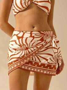 CAJUNI Pareo corto de estilo bohemio con estampado de conchas marinas para mujer, ideal para el verano, la playa y la natación en vacaciones, apto para Hawái