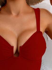 Swim Chiccia 1 bộ đồ bơi liền thân gợi cảm cắt cao màu trơn cho nữ, đi nghỉ ở bãi biển - Đỏ - Xem 6