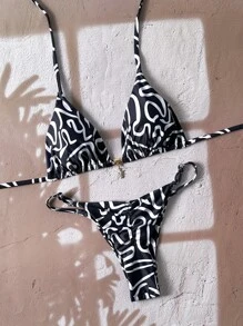 Swim Chiccia Bikini Seksi Wanita Warna Polos dengan Tali Bahu Tipis untuk Liburan Pantai Musim Panas - MultiWarna - View 1