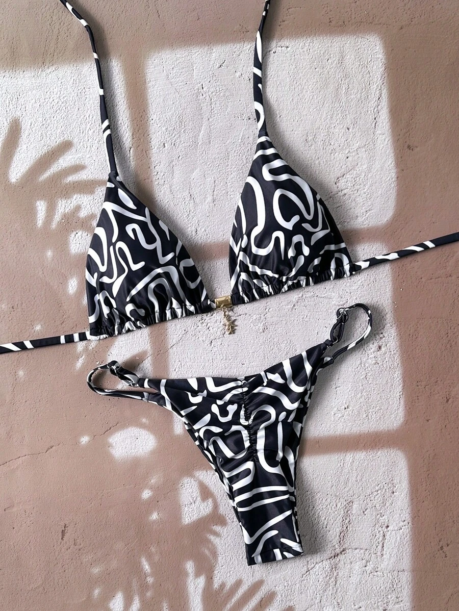 Swim Chiccia Bikini Seksi Wanita Warna Polos dengan Tali Bahu Tipis untuk Liburan Pantai Musim Panas - MultiWarna - View 1