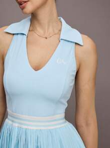 Activina 女士运动休闲褶皱网球无袖连衣裙 - 藍色 - 查看 6