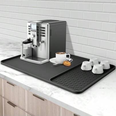 2pcs 2 In 1 Silicone Coffee Mat & Dish Drying Mat, 24''x16'' Coffee Bar Mat With Detachable Dish Drying Mat For Kitchen Countertops, Coffee Bar Accessories Fit Under Coffee Maker Coffee Machine, Coffee Pot Espresso Machine Dish Rack