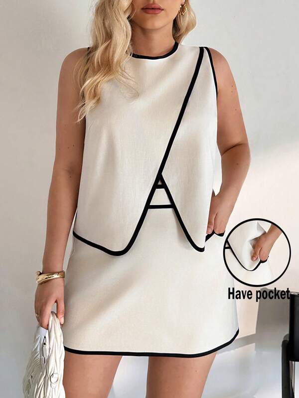Auralis Plus Size Summer Outfits For Women Business Women Attire Professional Women Business Casual Woman Work Clothes Women Office Outfits For Women Country Concert Outfit Clothes Vintage Church Outfits Women Teacher Outfits For Women Airport Outfit For Women Brunch Outfits For Women Classy Outfits For Women Old Money Style Women Graduation Outfit Date Night Outfits Women Women's Contrast Color A-Line Tank Top And A-Line Skirt Set,Two Pieces Summer Set