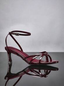 SHUZIA Giày cao gót nữ, quai hậu khóa thời trang bằng da PU sáng bóng thanh lịch - Màu Đỏ Sâu - Xem 3