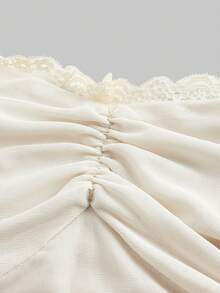 ROMWE Lovely And Sexy Mesh Lace Floral Ruched Camisole For Summer - Beige - View 4