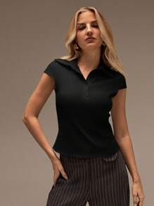 SHEIN Forever 21 春夏女装情人节/休闲/复古/节日/乡村音乐会/早午餐/返校基础款/狂欢节/节日/正式/西部/俱乐部/可爱/外出/度假/办公室/机场/街头/白色短袖半开襟T恤校服