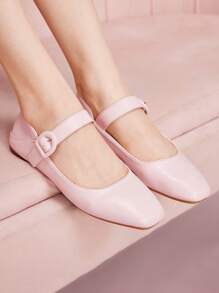 CUCCOO DOLLMOD Zapatos planos casuales clásicos con puntera cuadrada y hebilla para mujer, hechos de PU vintage dorado suave y cómodo para uso diario, con estilo retro para oficina/escuela