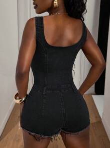 Slaydiva 女式纯色前扣口袋紧身连衣裤和背带裤