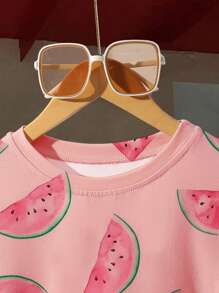 Watermelon Print Crop Tee, Casual & Breathable For Summer - Pink - View 4