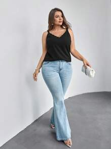 SHEIN Privé Plus Scallop Trim Cami Top - Black - View 5