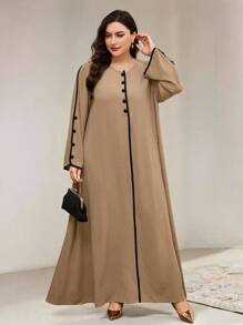 Veilorie Women Plus Size Contrast Trim Extra Long Arabian Style Dress,Modest