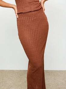 AiiRZ Ribbed Knit Co-Ord Set Sleeveless Tank Maxi Skirt Fall Festival Resort Beach Vacation Loungewear Two Piece Set