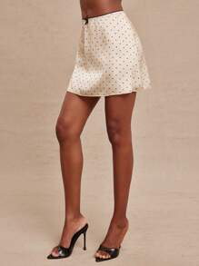 NYA SZN 印花半身裙，简约蝴蝶结细节，及膝长度，适合夏季、秋季穿着，缎面材质，适合办公室、教师、休闲场合、早午餐、节日等各种场合，适合女性。 - 彩色 - 查看 5