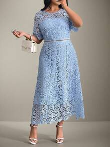 Flouryn Plus Size Simple Fashionable Casual Daily Dress - Blue - View 3