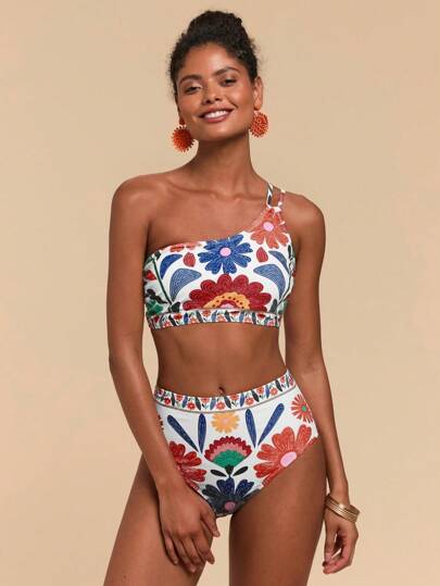 Travachic Conjunto de bikini con estampado floral para mujer para la playa y vacaciones