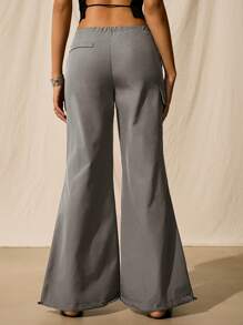 SHEIN EZwear Thắt lưng thắt nơ eo thấp & Quần ống côn - Màu xám đen - Xem 2