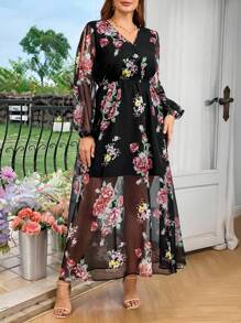 SHEIN Clasi Plus Size Long Sleeve Dress, Fashionable For Summer - Multicolor - View 6