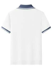 Manfinity Homme 男式拼色 Polo 领短袖针织上衣 - 白色 - 查看 2