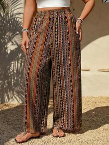 LanaWest Pantaloni casual retrò con stampa, con vita elastica, taglie comode
