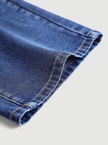 SHEIN Teen Girls Cat Whiskers Simple Daily Jeans - Dark Wash - View 4