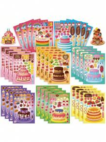 Set de 8/16 pegatinas decorativas de puzzle con diseños de postres y pasteles dulces, pegatinas DIY de pasteles de frutas, regalo de cumpleaños, relleno de recuerdos de fiesta