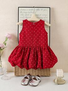 SHEIN 2025年女婴波点无袖公主裙，夏季休闲连衣裙 - 紅色 - 查看 3
