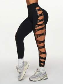 Slayform 1 quần legging tập yoga rách dài 7/8 cho nữ - màu đen - Xem 5