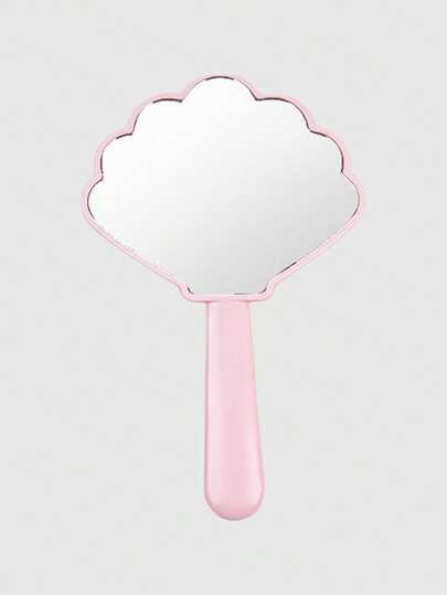 Fairycore 1 Pc Cute Shell Shaped Handheld Mirror, Solid Pink Color, Fashionable High-Quality Makeup Mirror