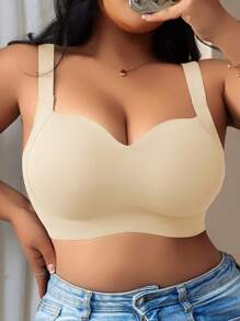 DesireSculpt 1pc Plus Size Women Seamless Padded Bra With Lift And Side Support, Adjustable Straps, Comfortable - Apricot - View 7