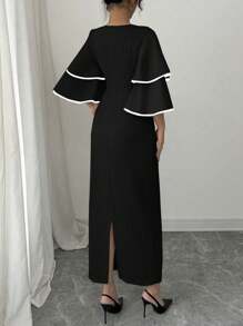 Selianne Đầm midi tay bèo nhún eo cho nữ - màu đen - Xem 2