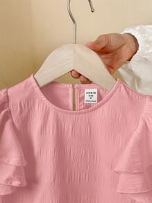 SHEIN LMoss Kids Camicetta casual avvitata in tinta unita con collo rotondo, da ragazza