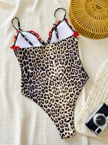 Swim SXY 豹纹镂空细带侧边结饰性感泳衣 - 彩色 - 查看 2
