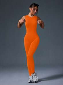 Slayform Mono ajustado sin mangas y sin espalda de un solo color - Naranja - Ver 4