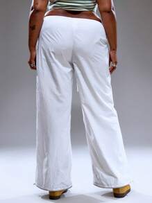 MUSERA Plus Size Lightweight Tie Front Wide Leg Toggle Trousers Streetstyle Holiday 90's Y2k Cute Casual City Muse Summer - White - View 4