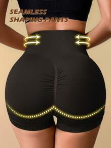 女士无缝腰部束腹提臀高腰内裤塑身短裤 1 件 - 黑色 - 查看 2