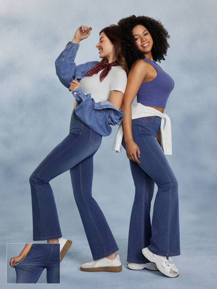 GLOWMODE Jeanious 超弹力经典牛仔喇叭牛仔裤 Jflare 带五个口袋 瑜伽日常 - 藍色 - 查看 1