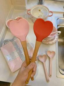 1 pieza Espátula con forma de corazón de Amor a Cocinar, mango de madera y cuchara de silicona, utensilios de cocina para el hogar, ollas y cucharas, herramientas de cocina, puedes hacer deliciosas cenas para tus seres queridos