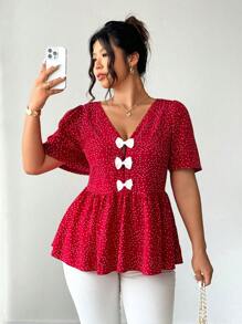 SHEIN Clasi 大码 V 领优雅衬衫，带蝴蝶结装饰，适合外出 - 彩色 - 查看 7