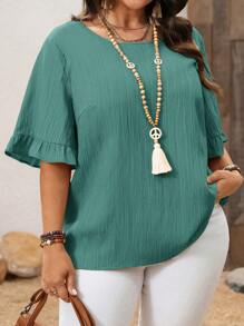 Rosumi Camicetta semplice e alla moda, casual, adatta per tutti i giorni e vacanze, primavera/estate, taglie comode, maniche corte - Blu verde acqua - Visualizzare 6