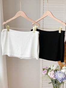 Comfortcana Quần váy vải thô họa tiết màu trơn mùa hè cho nữ - Đen và trắng - Xem 4