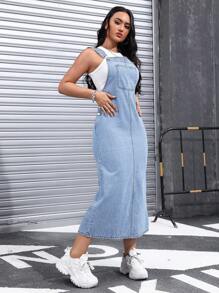 Women's Casual Washed Denim Jumpsuit Dress