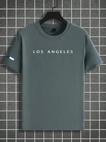 Manfinity Homme 大码男士夏季休闲字母印花T恤 - 綠色 - 查看 3