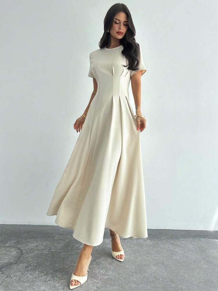 Firerie Ladies Elegant Boho Cream White Pleated Imitation Linen Dress, Summer Sundress Women, Tea Party Dinner Date Vacation Beach Graduation Business