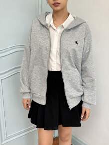 SHEIN Sudadera con capucha casual, cómoda y sencilla con gráfico bordado para adolescentes, versátil, para otoño/invierno - Gris - Ver 5